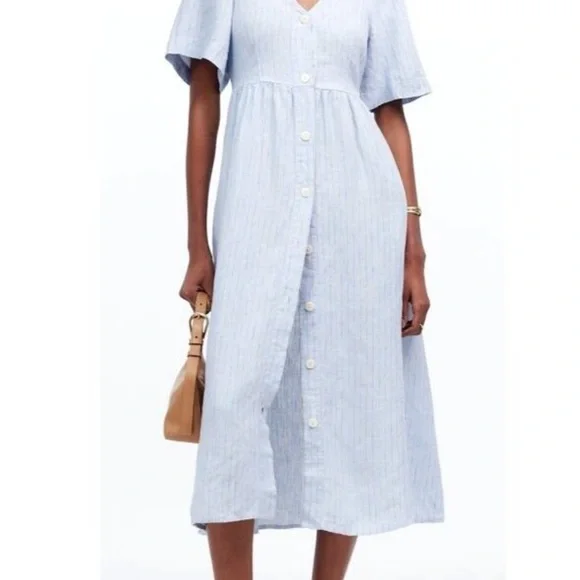 Madewell Cassie Button Front Linen Striped Midi Dress - Picture 6 of 7